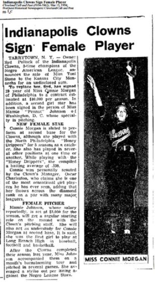 As Major League Baseball began to integrate in the 1940s, Toni Stone,  Connie Morgan, and Mamie Johnson enjoyed careers in the previously all-male  Negro League. Born in St. Paul, Minnesota in 1921